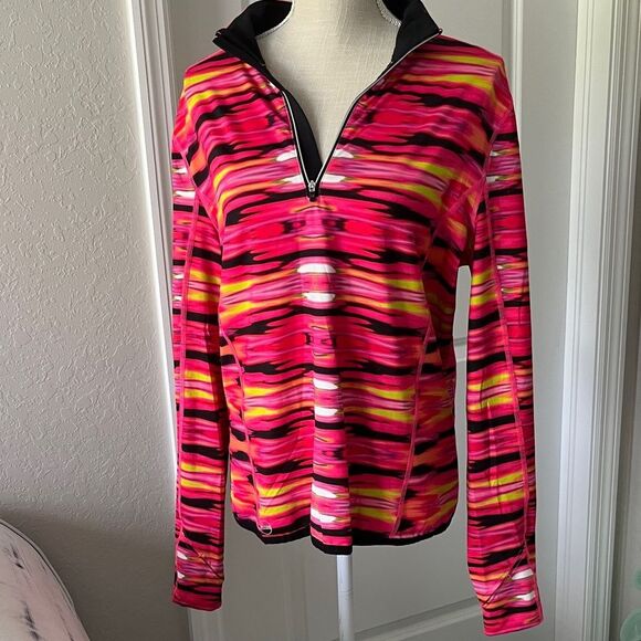 Ralph Lauren Pink and Black Activewear Top 1/4 Zip Thumbholes SZ XL - Picture 1 of 8